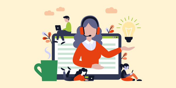 Risk tips for virtual assistants. Woman multi-tasking through a screen.