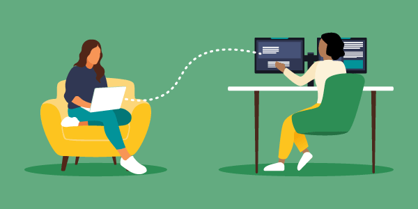 A dotted line between the customer and insurance broker symbolizes the value of a broker when you need help with insurance claims 