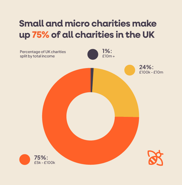 UK charity statistics show that small and micro charities make up roughly three-quarters of the UK charity sector